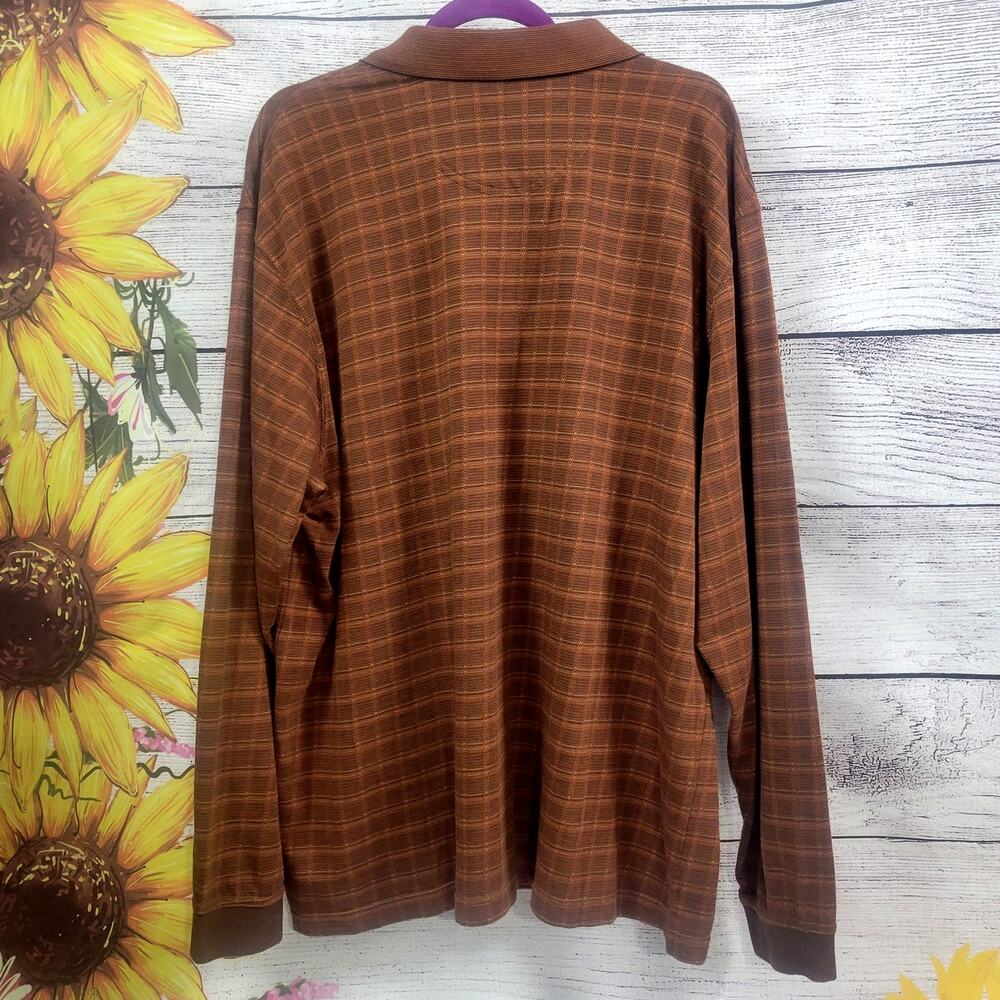 Van Heusen Polo Shirt Mens Brown (Rust) Plaid Long Sleeve Shirt Size XXL - Picture 7 of 7